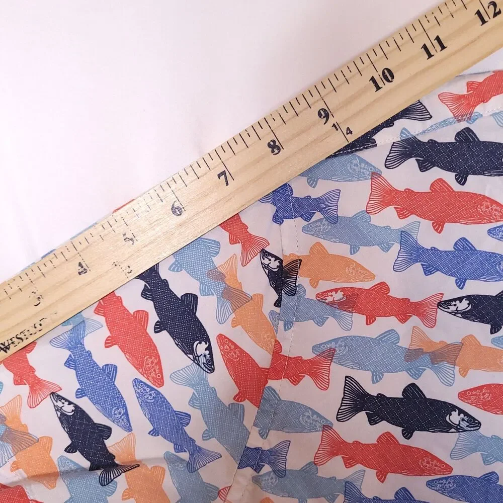 J Crew Shirt Mens Medium Trout Print Colorful Short Sleeve Flex Washed Slim Fit
